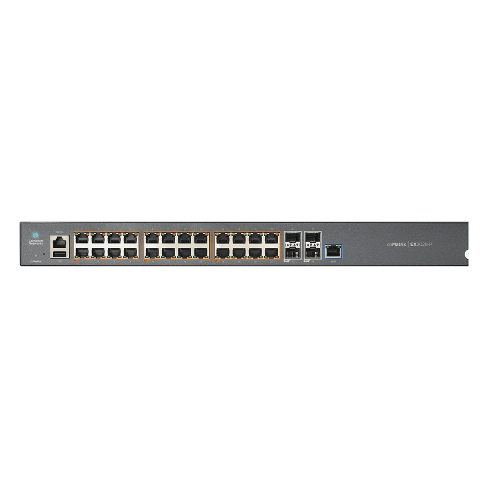 Switch cnMatrix EX2028-P capa 3 de 28 puertos (24 PoE Gigabit 802.3af/at, 4 SFP+) administración cnMaestro On-Premises (MX-EX2028PxA-U)