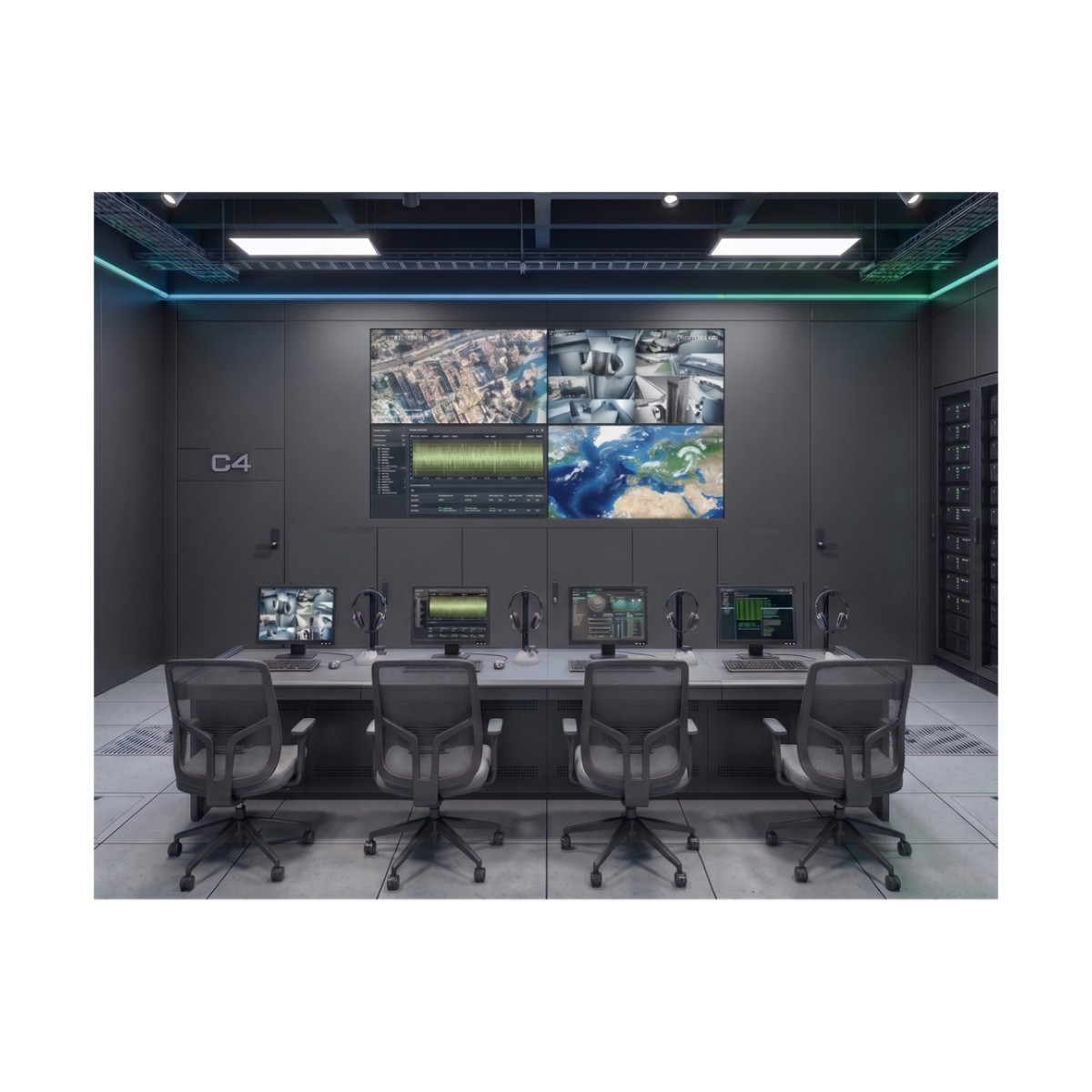 Kit Videowall 2x2 / 4 Pantallas 55" Full HD / Decodificador 16CH 4K / Base de Piso / Hikvision