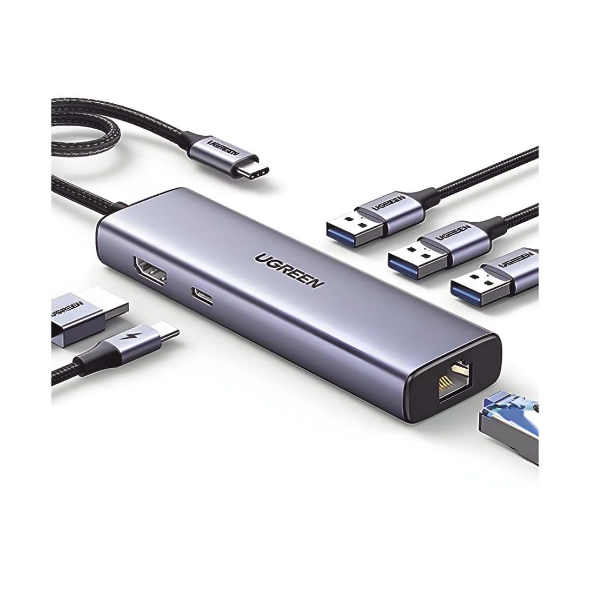 HUB USB-C (Docking Revodok) 6 en 1 | 3 Puertos USB-A 3.0 (5 Gbps) | USB-C PD 100W | HDMI 4K@30Hz | Entrada 1 RJ45 (Gigabit Ethernet) | Chip de Última Generación | Potente Disipación de Calor |  Caja de Aluminio.