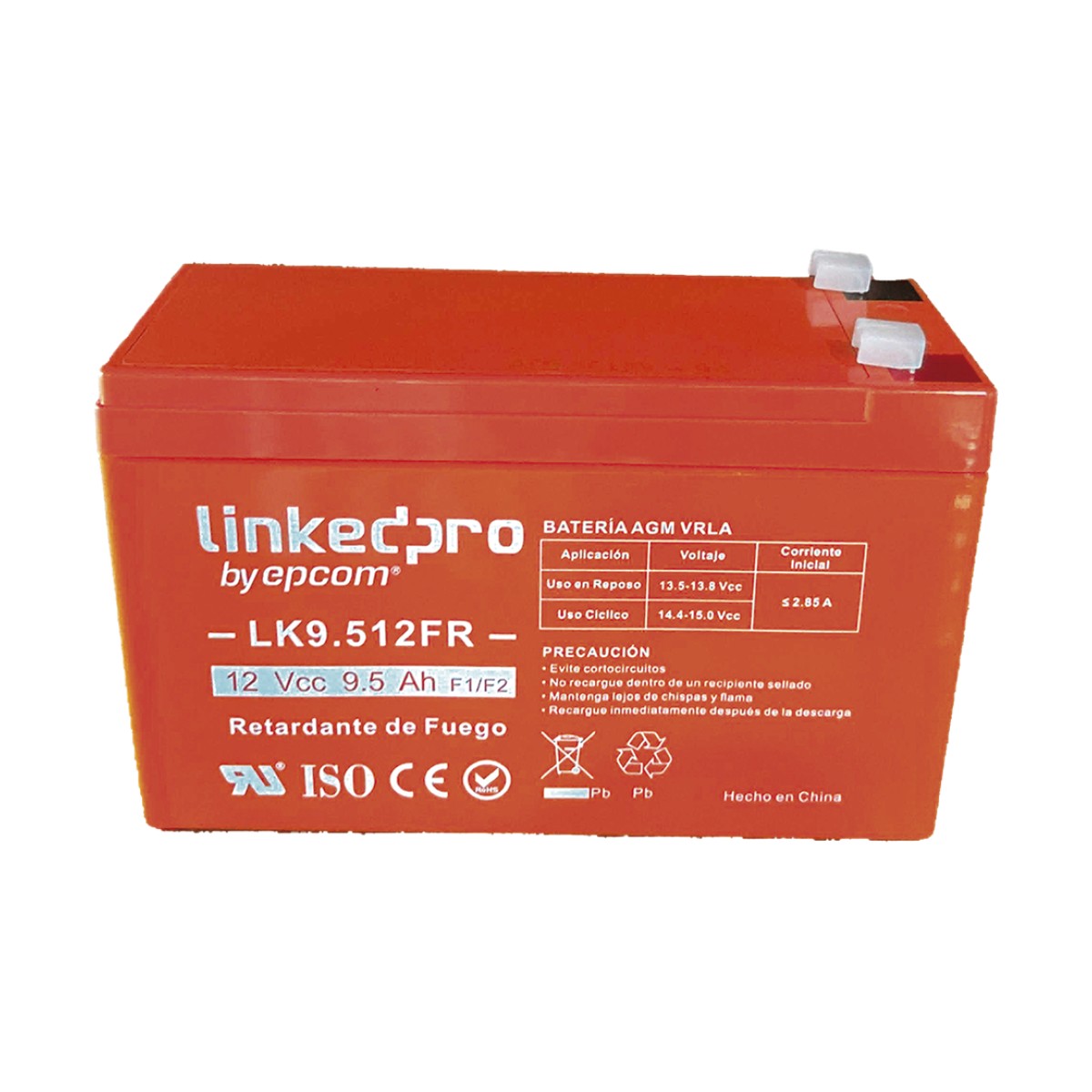 Batería de respaldo 12 V |  9.5 Ah | AGM | Certificada UL94-V0 Retardante a la Flama  | Especial para Seguridad Electrónica | UPS  | Sistemas de Emergencia  | Vida útil 5 años | Terminales F1  + Adaptador F2