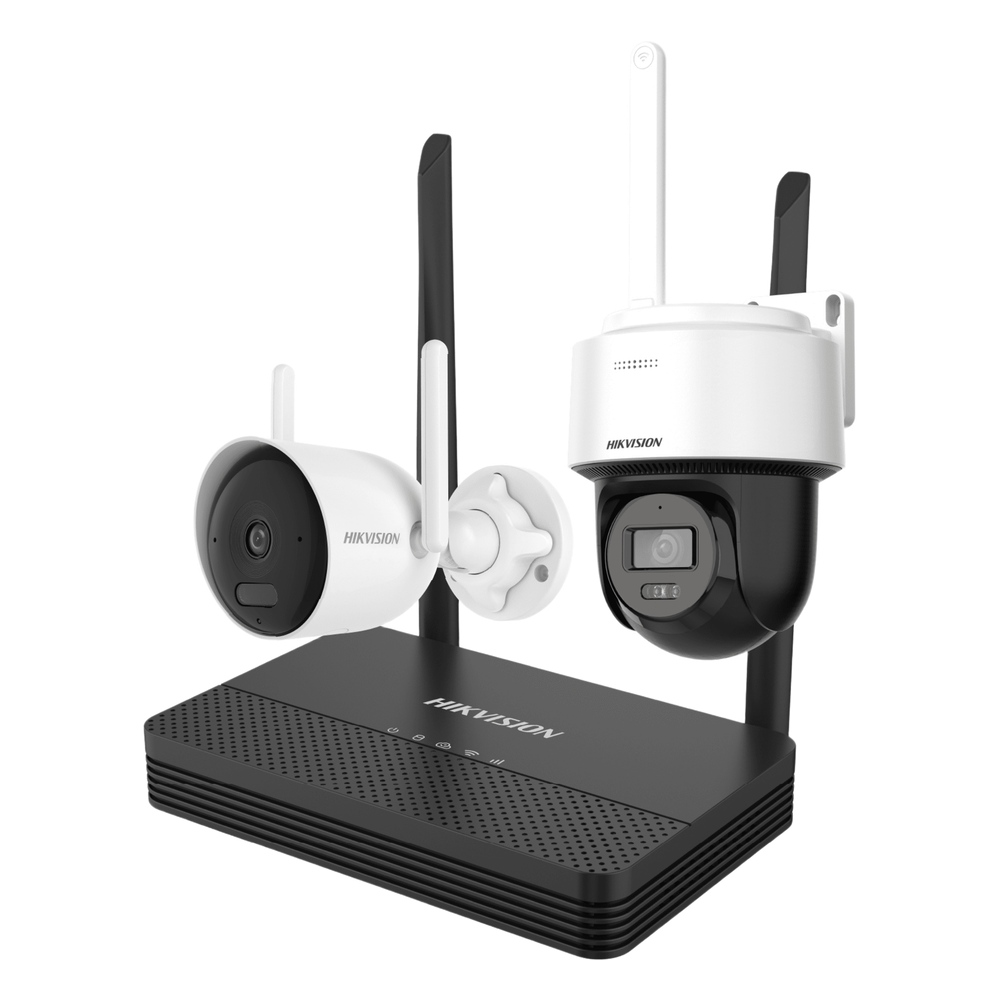 Kit IP Inalámbrico 4 Megapixel / NVS 4 Canales / 1 Cámara Bala Exterior + 1 Cámara Turret Interior con Lente 2.8 mm y Dual Light / Audio Bidireccional (Micrófono y Bocina) / Soporta Micro SD de 512 GB