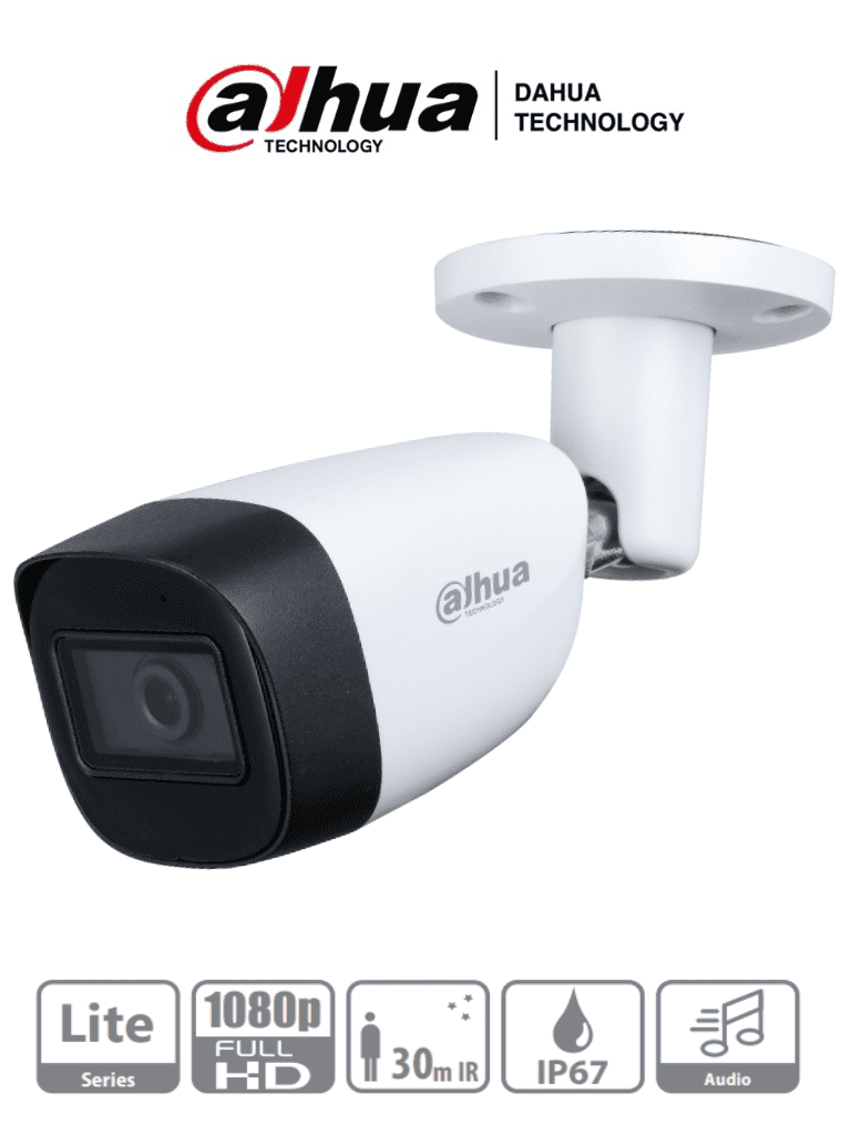 DAHUA HAC-HFW1200CMN-A- Camara Bullet 1080p/ Lente de 2.8 mm/ Microfono Integrado/ 101 Grados de Apertura/ Metalica/ IR de 30 Mts/ IP67/ Soporta CVI/CVBS/AHD/TVI/ #PCQ3