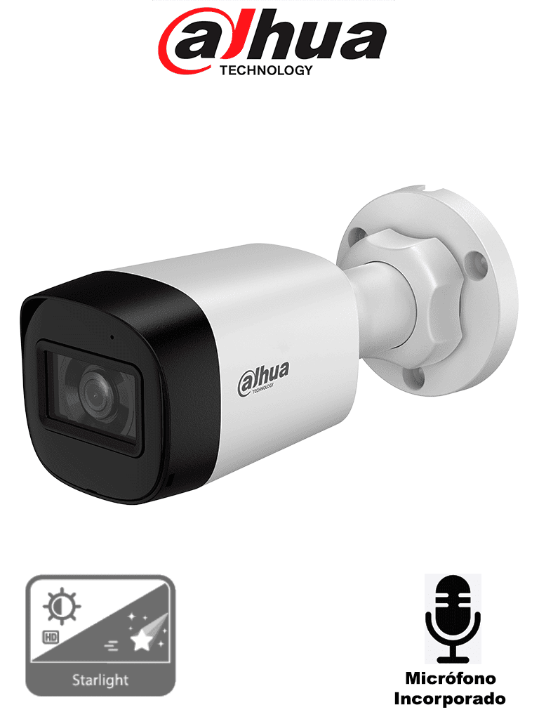 DAHUA DH-HAC-HFW1500RLN-A-S3-DIP - Cámara Bullet de 5 Megapíxeles Starlight/ Micrófono Integrado/ Lente de 2.8mm/ Hasta 30 mts de Iluminación Inteligente/ IP67 #MayorDH