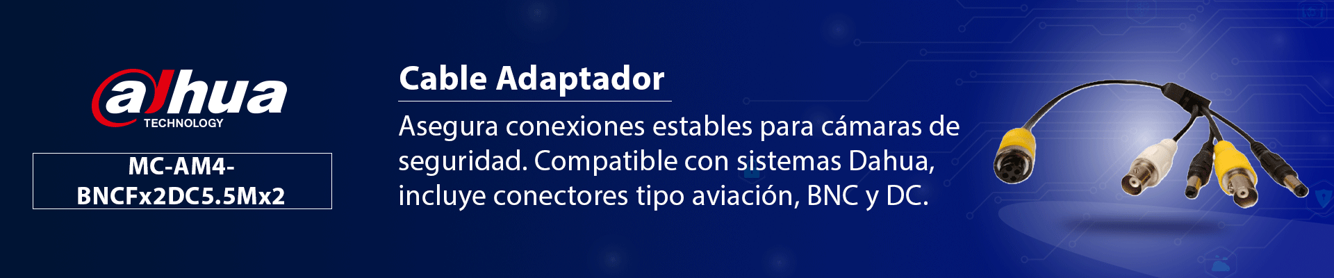 DAHUA MC-AM4-BNCFx2DC5.5Mx2 - Cable Adaptador con Conector Tipo Aviación a BNC/ Para Conectar Cámaras con Conector BNC a XVRs Dahua/