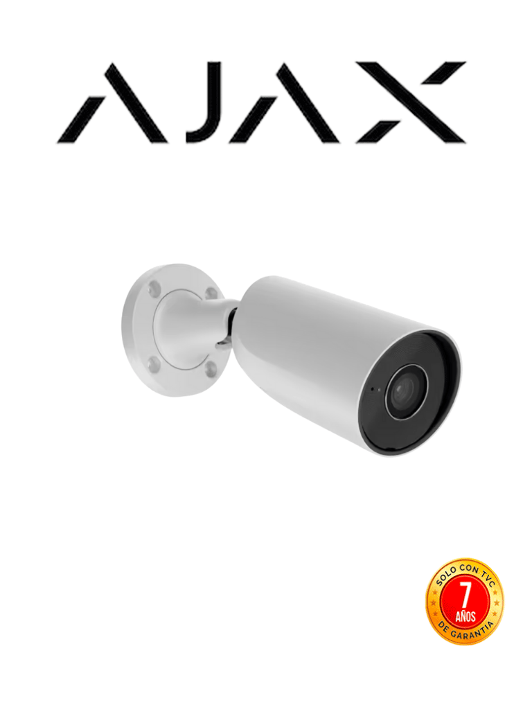 Ajax BulletCam (8 Mp/2.8 mm) - Cámara IP Bullet 8 Megapixeles con IA y Micrófono/ H.265/ 20 Fps/ Lente de 2.8mm/ Angulo de 100°-110°/ IR DE 35 Mts/ IP65/ PoE/ WDR/HDR. Color Blanco