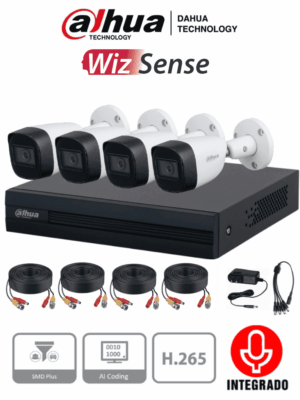 Kit de 4 canales con cámaras de 2MP y audio. Incluye DVR Cooper-I WizSense con IA y H.265