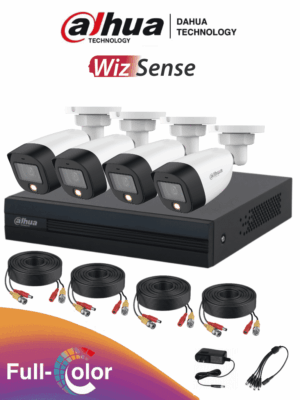 Kit de 4 canales Full Color de 2 MP. Incluye 4 cámaras HFW1209CN-LED, DVR Cooper-I WizSense