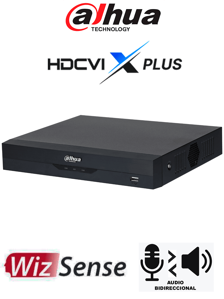 DAHUA DH-XVR5104HS-I3/T -DVR de 5MP Lite con WizSense/HDCVI X PLUS/ Soporta 4 canales+ 2 IP o hasta 6 canales IP/Audio Bidireccional en los 4 Canales/ Reconocimiento facial y protección perimetral en 1 canal/incluye SDM Plus, codificación H.265+ #DVNU