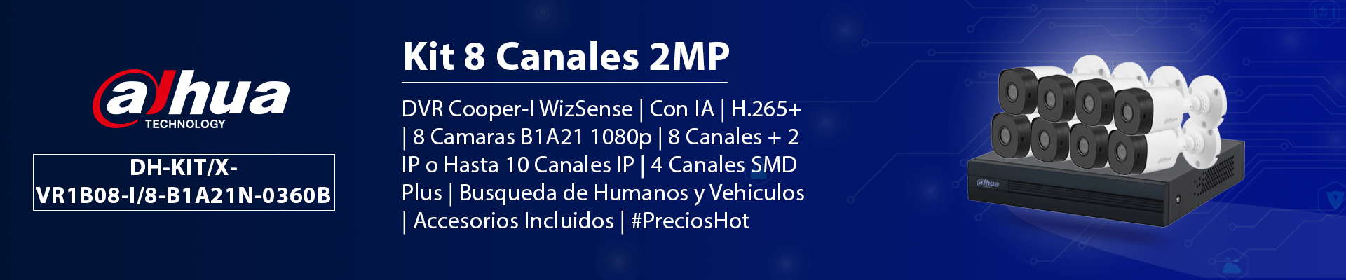 DAHUA KITXVR1B08- I+8-B1A21- Kit de 8 Canales 2 Megapixeles DVR Cooper-I WizSense Con IA H.265+ 8 Camaras B1A21 1080p 8 Canales + 2 IP o Hasta 10 Canales IP 4 Canales SMD Plus Busqueda de Humanos y Vehiculos Accesorios Incluidos/ - Image 5