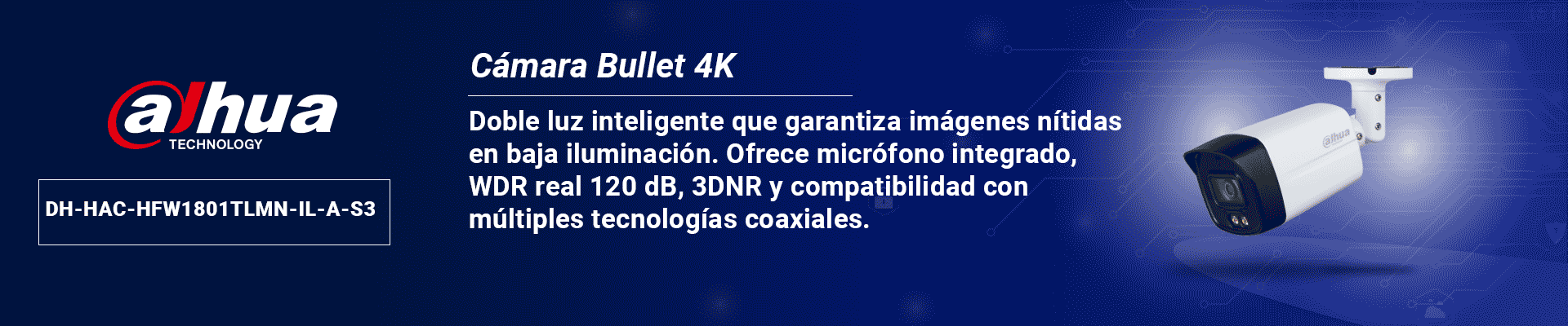 DAHUA DH-HAC-HFW1801TLMN-IL-A-S3- Cámara Bullet 4k/ Iluminador Dual Inteligente / Lente de 2.8 mm/ 106 Grados de Apertura/ Microfono Integrado/ - Image 2