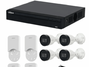 DAHUA KITNVR1104HS-P+4C+4S 1TB- Kit IP de 4 canales con NVR con 4 puertos PoE, 1TB de almacenamiento, y 4 cámaras bullet de 2MP con clasificación IP67. Incluye caja de conexiones PFA12A de policarbonato resistente, ideal para exteriores. #KitDahua