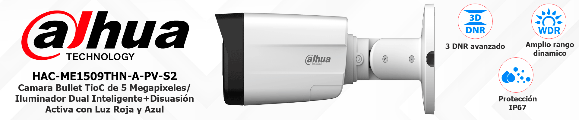 DAHUA HAC-ME1509THN-A-PV-S2 - Camara Bullet TioC de 5 Megapixeles/ Iluminador Dual Inteligente+Disuasión Activa con Luz Roja y Azul/ Lente de 2.8mm/ 111 Grados/ 40 Metros de Iluminación IR y Visible/ Micrófono Integrado/ WDR Real de 120 dB/ - Image 4