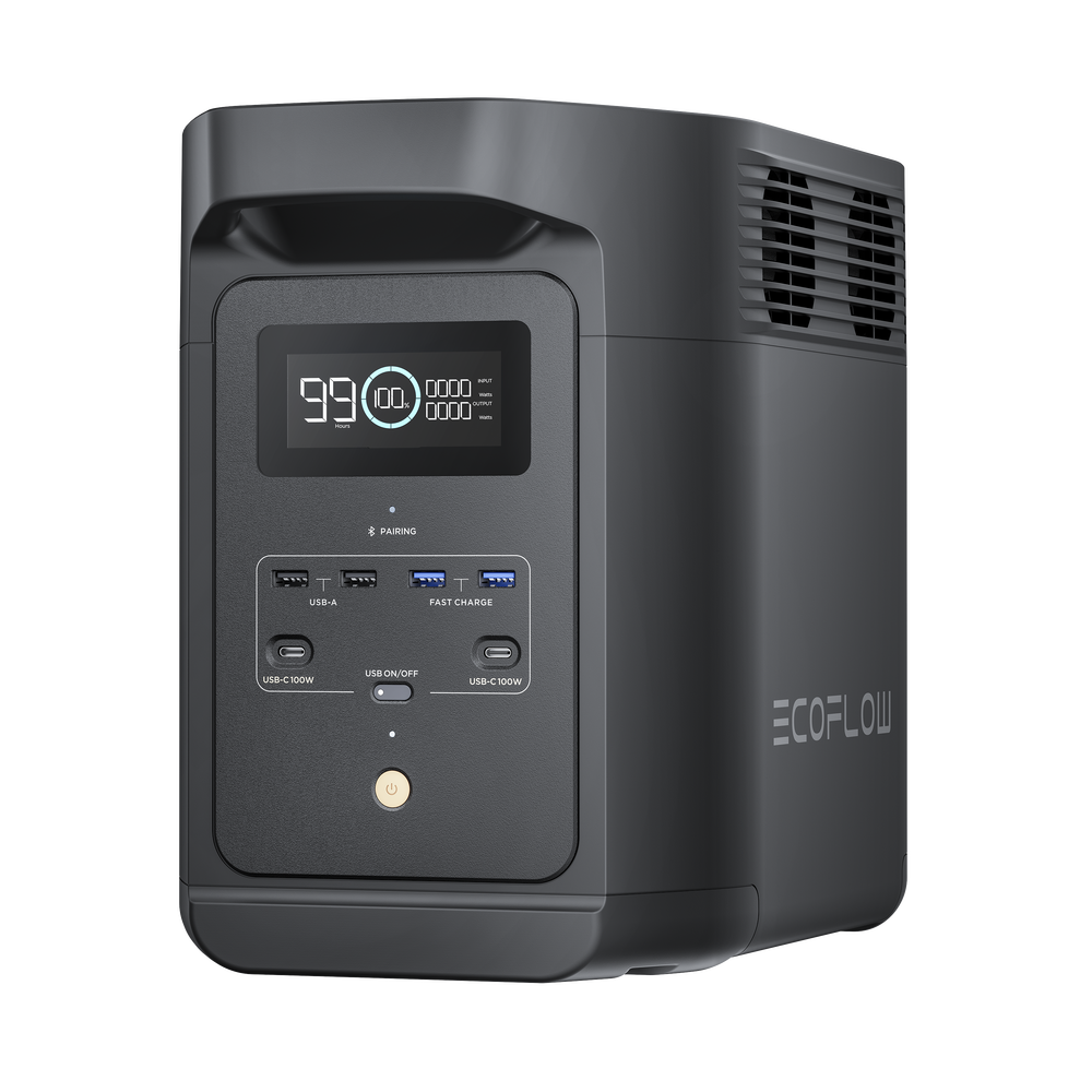 Estación de Energía Portátil de 980Wh Litio LFP / 10 Puertos AC 500 W (Max. 1000W) / 2 USB-C 100W / Cargador de Coche 10A a 12.6V / Conectividad WiFi y Bluetooth (App) / Carga Solar 500W Max.