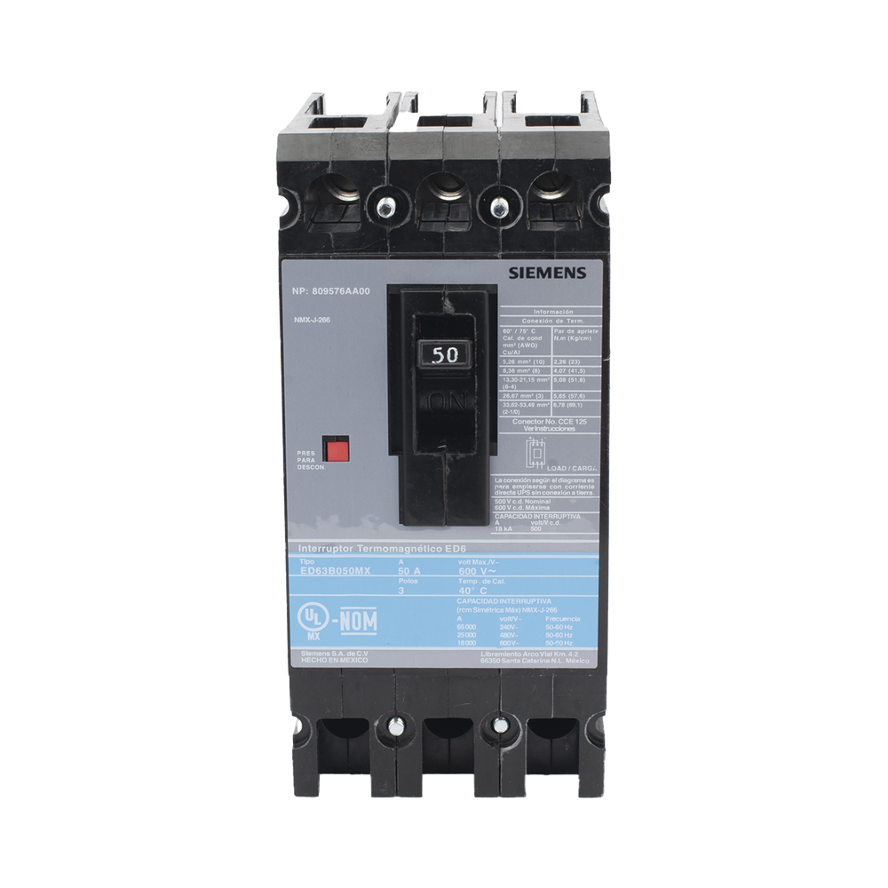 Interruptor Termomagnético ED6 600V 3X50A, Sin zapatas principales. - Image 10