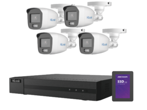 Kit TurboHD 1080p + SSD 500 GB / DVR 4 Canales / 4 Cámaras Bala ColorVu con Micrófono Integrado / Fuente de Poder / Accesorios de Instalación