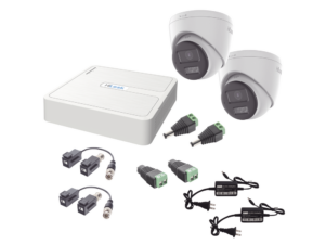 Kit HiLook Audio Bidireccional TurboHD 1080p / DVR 4 Canales / 2 Cámaras Turret (Exterior) con Bocina y Microfóno Integrado / 2 Fuentes de Poder / Accesorios