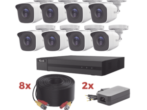 Kit TurboHD / DVR 8 Canales 1080p Lite / 8 Cámaras bala 1080p metalicas / 8 cables de 20 metros / 2 fuentes de 4 canales
