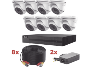 Kit TurboHD / DVR 8 Canales 1080p Lite / 8 Cámaras turret 1080p metalicas / 8 cables de 20 metros / 2 fuentes de 4 canales
