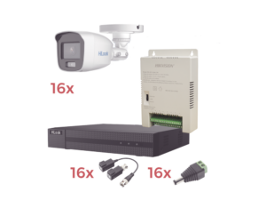 Kit TurboHD 1080p Lite / DVR 16 Canales / 16 Cámaras Bala Exterior ( 2.8mm) con ColorVu + Micrófono Integado / Transceptores / Conectores / Fuente de Poder Profesional
