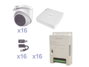 KIT TurboHD 1080p Lite / DVR 16 Canales / 16 Cámaras Eyeball  Exterior ( 2.8mm) / Transceptores / Conectores / Fuente de Poder Profesional