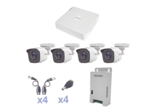KIT TurboHD 1080 Lite / DVR 4 Canales / 4 Cámaras Bala (exterior 2.8 mm) / Transceptores / Conectores / Fuente de Poder Profesional