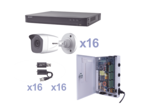 KIT TurboHD 1080p / DVR 16 Canales / 16 Cámaras Bala (exterior 2.8 mm) / Transceptores / Conectores / Fuente de Poder Profesional