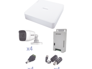 KIT TurboHD con Audio 1080p / DVR 4 Canales / 4 Cámaras Bala (exterior 2.8 mm) / Transceptores / Conectores / Fuente de Poder / AUDIO POR COAXITRON