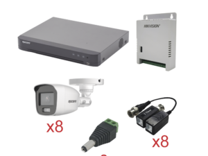 KIT TurboHD con Audio 1080p / DVR 8 Canales / 8 Cámaras Bala (exterior 2.8 mm) / Transceptores / Conectores / Fuente de Poder / AUDIO POR COAXITRON