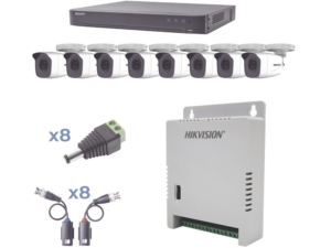 KIT TurboHD 1080p / DVR 8 Canales / 8 Cámaras Bala (exterior 2.8 mm) / Transceptores / Conectores / Fuente de Poder Profesional hasta 15 Vcc para Larga Distancias