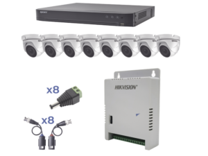 KIT TurboHD 1080p / DVR 8 Canales / 8 Cámaras Eyeball (exterior 2.8 mm) / Transceptores / Conectores / Fuente de Poder Profesional hasta 15 Vcc para Larga Distancia