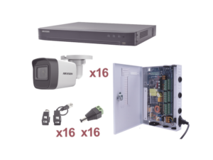 KIT TurboHD 1080p / DVR 16 Canales / 16 Cámaras Bala (exterior 2.8 mm) / Transceptores / Conectores / Fuente de Poder Profesional