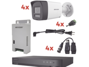 Kit Audio Bidireccional TurboHD 1080p / DVR 4 Canales / 4 Cámaras Bala (Exterior) con Bocina y Microfóno Integrado / 1 Fuente de Poder / Accesorios