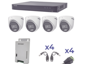 KIT COLORVU TURBOHD 1080p / DVR 4 Canales / 4 Cámaras eyeball (exterior) lente 2.8mm / Fuente de poder profesional / Transceptores de video y Accesorios de corriente