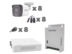 KIT TurboHD 1080p / DVR 8 Canales con audio por coaxitron / 8 Cámaras con Micrófono Integrado 101° Visión/  luz blanca + IR visión nocturna  / Transceptores / Conectores / Fuente de Poder Profesional