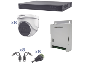 Kit TURBOHD 1080p / DVR 8 Canales / 8 Cámaras Turret (exterior 2.8 mm) / Conectores / Transceptores / Fuente de Poder Profesional hasta 15 Vcc para Larga Distancia
