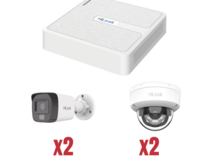 Kit IP 1080p (2 Megapixel) / NVR de 4 Canales con 4 Puertos PoE / 2 Cámaras IP Bala para Exterior con microfono y Dual light / 2 Cámaras IP Domo para Exterior