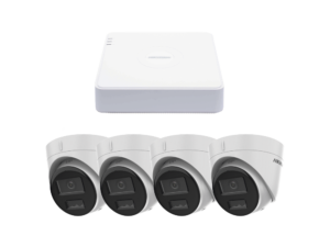 Kit IP 1080p (2 Megapixel) / NVR de 4 Canales con 4 Puertos PoE / 4 Cámaras IP Turret con Micrófono Integrado / ColorVu y ACUSENSE Lite
