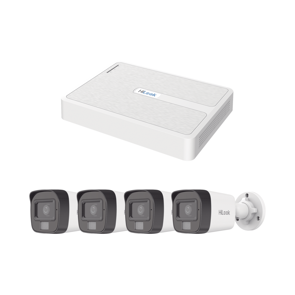 Kit IP 2 Megapixel / NVR de 8 Canales con 8 Puertos PoE / 4 Cámaras IP Bala Dual light para Exterior / Micrófono Integrado