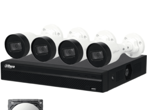 DAHUA KITNVR1104HS-P+4C1TB- Kit IP de 4 canales con NVR con 4 puertos PoE, 1TB de almacenamiento, y 4 cámaras bullet de 2MP con IR de 30 metros y clasificación IP67 para exteriores. Ideal para una vigilancia eficiente y robusta. #KitDahua