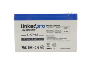 Batería 12 V / 7 Ah / UL / Tecnología AGM / Vida útil promedio 5 años / Uso en equipo electrónico, Alarmas de Intrusión / Incendio / Control de acceso / Video Vigilancia / Terminales F1 ( Incluye adaptador F2 )
