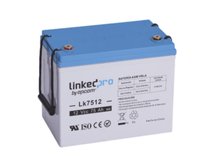 Batería 12 Vcc / 75 Ah / UL / Tecnología AGM-VRLA / Vida útil promedio de 5 años / Para uso en equipo electrónico / Sistemas de emergencia y aplicaciones fotovoltaicas Terminales T3