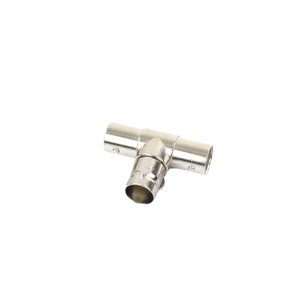 Adaptador en T para 75 Ohm de triple conectores BNC Hembras, Níquel/ Oro/ Teflón.