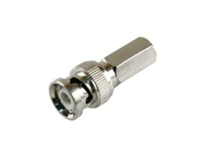 Conector BNC Macho de Ensamble Roscable (Hex.) en Sentido de las Manecillas de Reloj para Cable Coaxial RG-59/U, Níquel/ Oro/ Delrin.