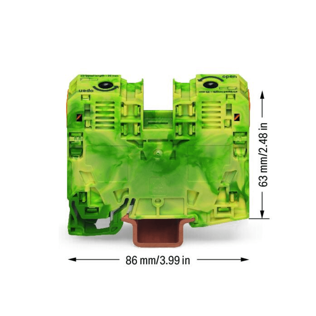 Borna de Tierra, 2 Conductores 35 mm², POWER CAGE CLAMP, Poliamida PA66, Montaje Carril DIN 35x15, Verde-Amarillo, Aplicaciones Ferroviarias y Marinas - Image 3