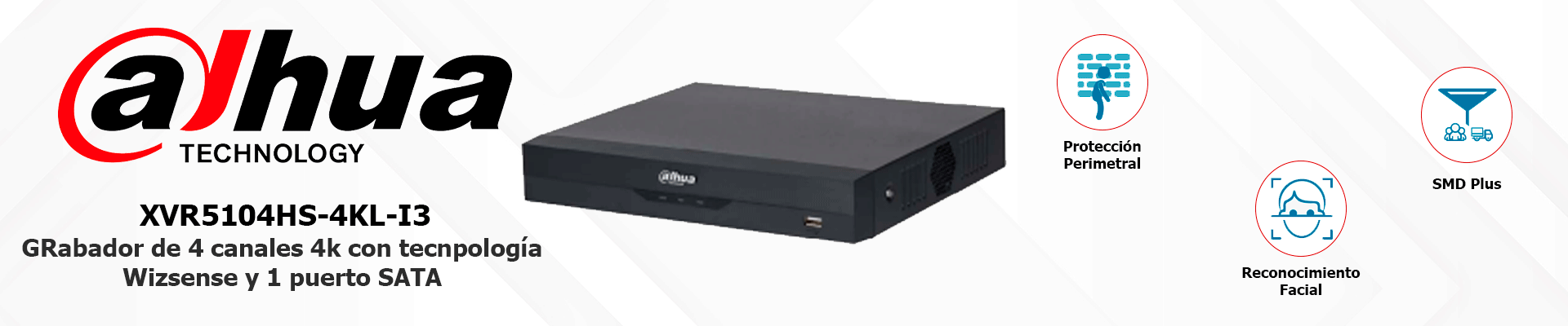 DAHUA XVR5104HS-4KL-I3 - DVR 4k de 4 Canales y 4 IP o hasta 8 IP. Equipado con WizSense, codificación H.265+, un canal para reconocimiento facial, protección perimetral y SDM Plus. Bahía SATA para HDD de hasta 10TB. Compatible con IoT y POS - Image 4