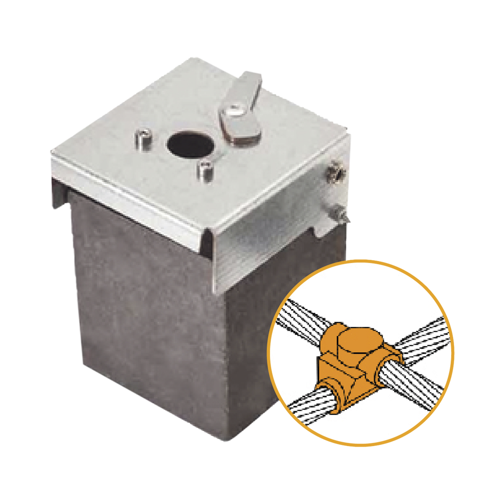 Molde de Grafito Horizontal Unión en Cruz / Cable 4/0 AWG (120 mm²) / 50 Soldaduras / Acero Electrogalvanizado / Normativa UNE 21186