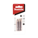 Punta plana para atornillar de 4-5 x 50 mm forma “E”, zanco tipo hexagonal de 1/4" con punta magnética, blíster con 3 piezas.