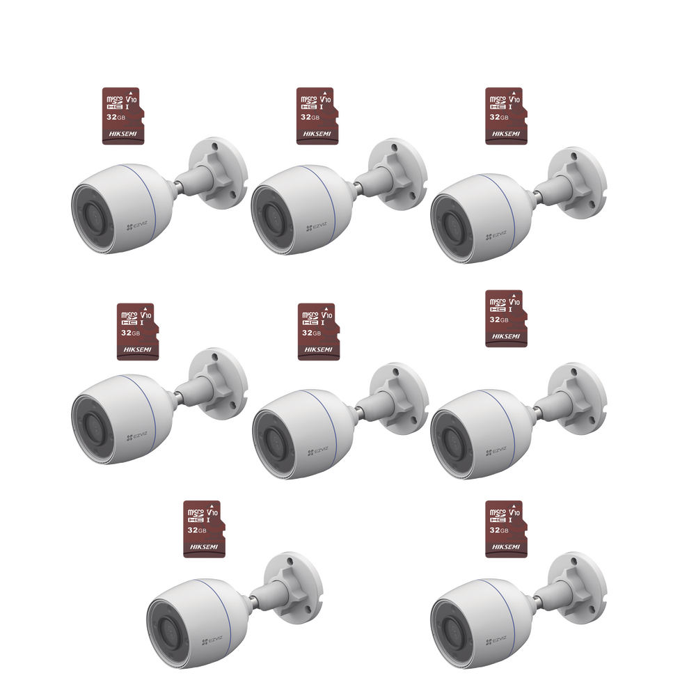Kit de Camaras WiFi, Incluye 8 Piezas CS-H3C y 8 Piezas HS-TF-E1/32G / Detección de Movimiento