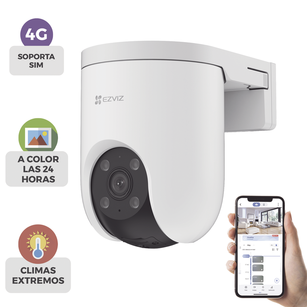 Cámara PT / 3 Megapixel / Lente 4 mm / Visión Nocturna a Color / 4G Multicarrier / Giro 360° / Audio de Dos Vías / Preset / Seguimiento inteligente / Detección Humana
