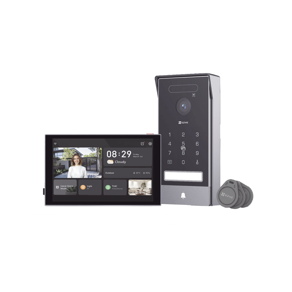 Video Portero Conexión a 2 Hilos Entre Monitor y Frente de Calle / Wi-Fi 6 Dual Band 2.4 y 5GHz con Cámara 4K / Reconocimiento de Venas de Palma / Reconocimiento Facial / Visión Nocturna en Color / IP65 Exterior Con Protección